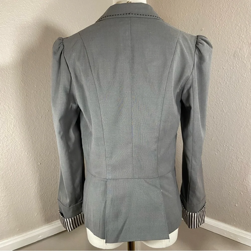Vintage Candies Gray Cropped Satin Pinstripe Cuffs Blazer Y2K Size Medium - Picture 7 of 10